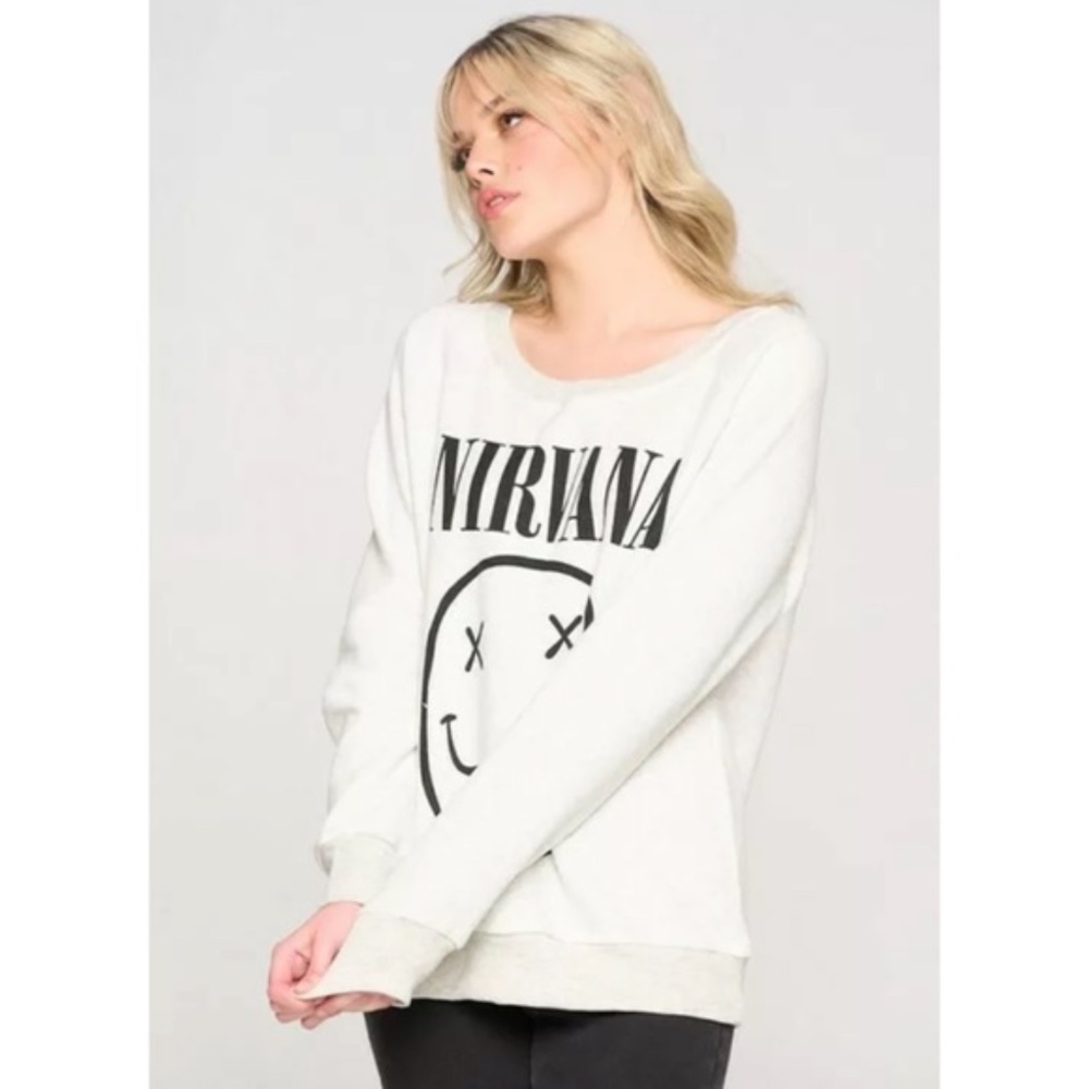Cream Nirvana Smiley Face Band Graphic Sweatshirt - Picture 4 of 6